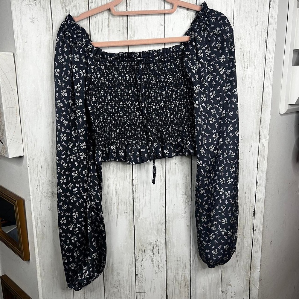 Altar'd State Long Sleeve Crop Semi Sheer Floral Blouse Medium